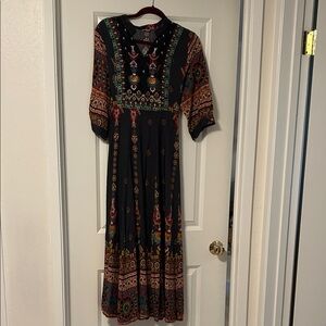 Bohemian Black and burgundy Maxi Dress.Flattering comfortable fit.